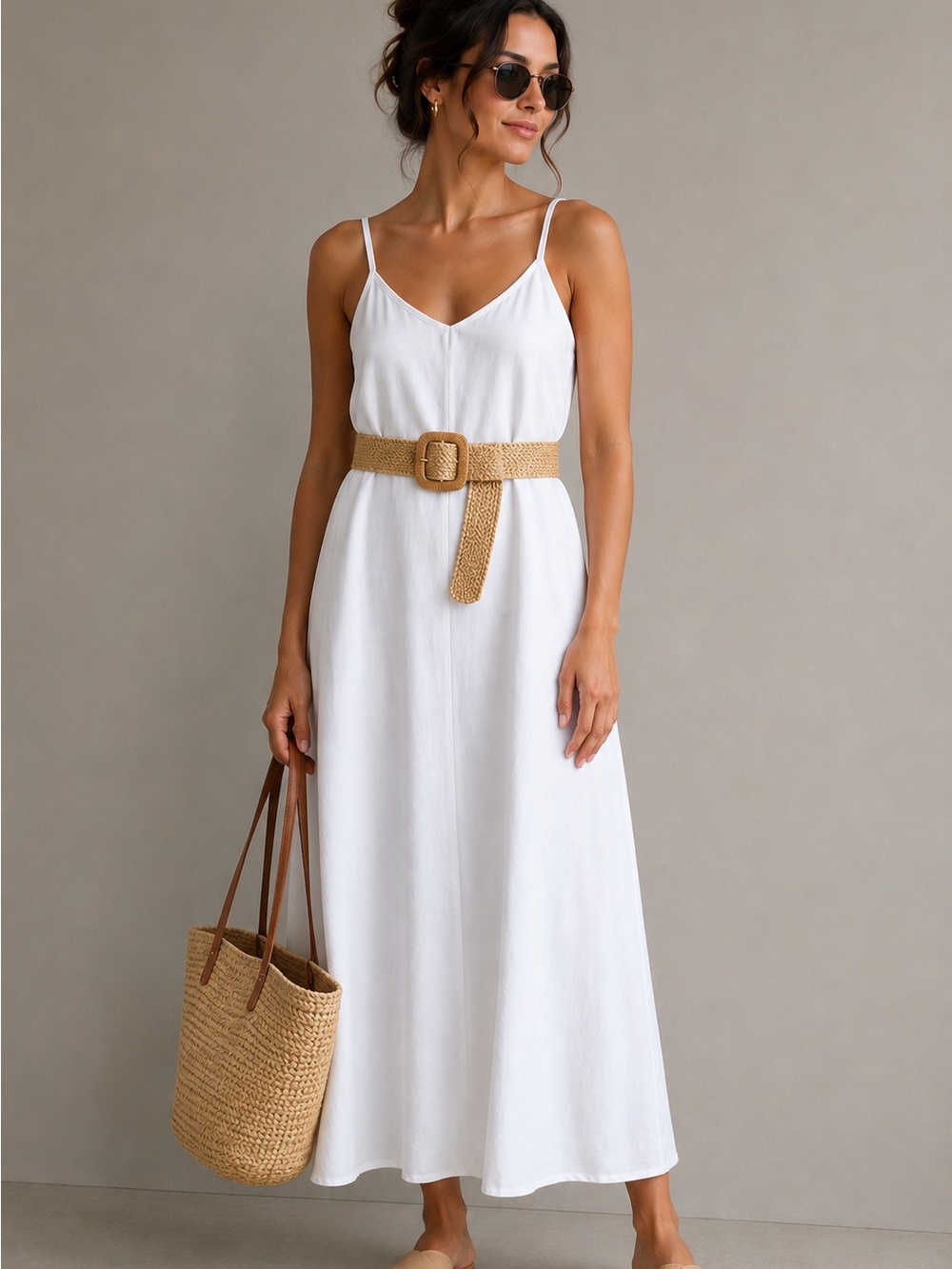 Hailey White Midi Maxi Dress - Women's Lightweight Layering Slip Dress.